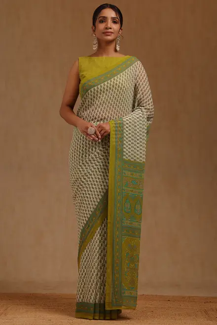 Light Green Georgette Floral Print Sarees